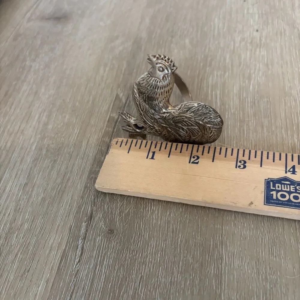 Vintage Metal Rooster Napkin Rings Set of 2 Farmhouse Country 3
